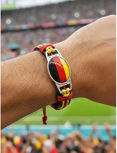  Bracelet pour homme en similicuir et acrylique aux couleurs des drapeaux nationaux, bracelet de supporter multi-pays idéal pour les jours de match de football, pour encourager les fans de foot, pour vibrer au stade, ou pour une tenue de sport décontractée