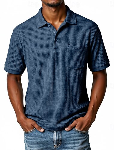  Herre Vaffel poloskjorter Med Tekstur Avslappet Ferie Knaphul Kortermet Mote Grunnleggende عادي Med Tekstur Knapper Myk Vår sommer Normal Blå Dyp Grønn Svart Hvit Navyblå Lilla Vaffel poloskjorter