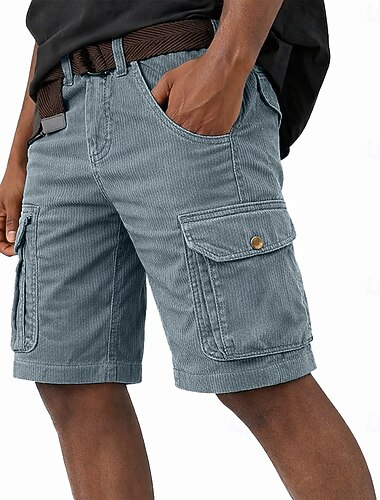  Pánské Náprsníkové kalhoty Šortky s kapsami Kraťasy Neformální šortky Manšestrové šortky Kapsy Elastický pas Bez vzoru Pohodlné Délka kolen Ležérní Venkovní Streetwear Módní Šik ven Černá Armádn