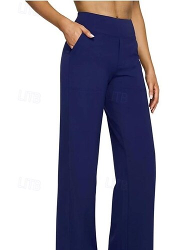  Dames Breed Been Broek Vrijetijdsbroek Recht Vakantie Modieus Streetwear Volledige lengte Hoge taille Effen Zak Elastische taille Comfort Inelastisch Dagelijks Vakantie Straat blauw bordeaux Abrikoos