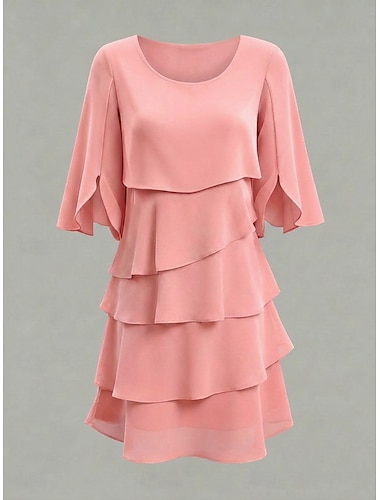  Dame Mini kjole Chiffonkjoler Gjestekjole til bryllup Løstsittende kjole Mote Moderne utendørs Ferie Ut på byen Normal عادي Halvlange ermer Crew-hals Blå Svart Rosa Vår Høst