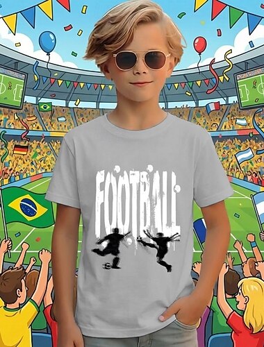  Ragazzi 3D Grafico Calcio Maglietta Manica Corta Stampa 3D Estate Primavera Sport Moda Streetwear Bambini 4-12 Anni Girocollo Casuale Quotidiano All'aperto Vestibilità regolare