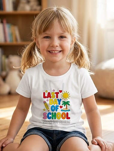  100 % bomull Barn Flickor Vit Grafisk Kokosnötsträd Bokstav T-shirt Rund hals Kortärmad Semester Sport & Utomhus Vardag Semester Mode Ledigt Tryck Sommar