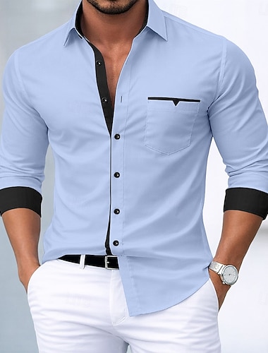  Herre Skjorte Dresskjorter Skjorte med knapp ned Skjorte uten jern Skjorte med knapper Fargeblokk Avslappet Daglig Blå Hvit Rosa Kakifarget Langermet Aftæpning Vår Vår & Vinter Klær Lapper