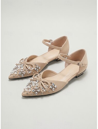  Dames ballerina's in nude met versieringen – elegante spitse schoenen met enkelbandje voor de moeder van de bruid &gasten van een tuinbruiloft