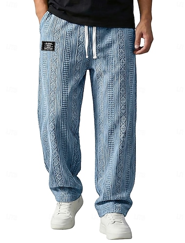  Herren Hose Freizeithose Baggy-Hosen strukturierte Hose Jacquard Kordelzug Gerader Schnitt Einfach Komfort Volle Länge Lässig Täglich Outdoor Urlaub Mode Blau Schwarz Mikroelastisch