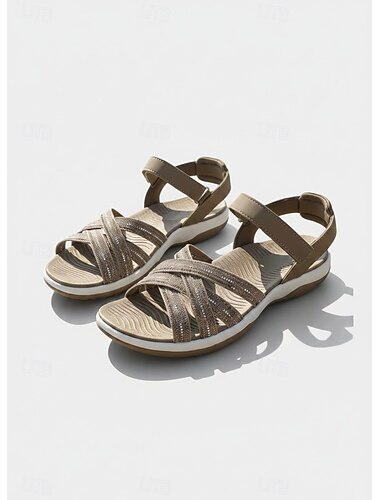  sandali da passeggio leggeri da donna grigi, comodi sandali sportivi con cinturino regolabile per escursionismo, viaggi, spiaggia &abbigliamento estivo quotidiano