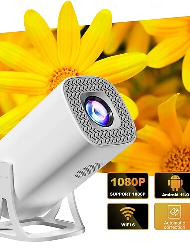 Älykäs miniprojektori Android 11.0:lla, kannettava wifi 6 bluetooth -projektori, tuki 1080p:lle, 180 astetta kääntyvä elokuvaprojektori automaattisella trapetsikorjauksella, kotiteatteriprojektori
