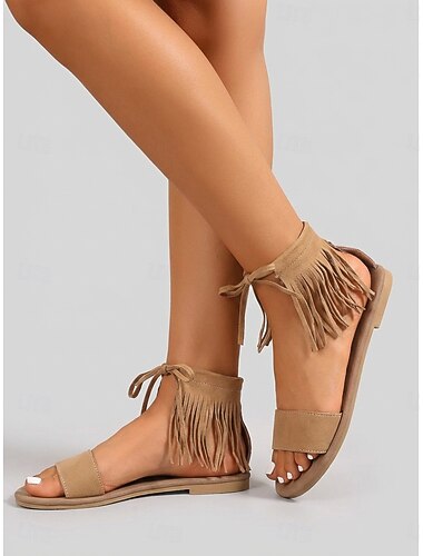  Naisten Loma musiikkifestivaali Tupsut Tasapohja Pyöreä kärkinen Böömi Loma Tekomokka Nauhat Musta Ruskea Beesi