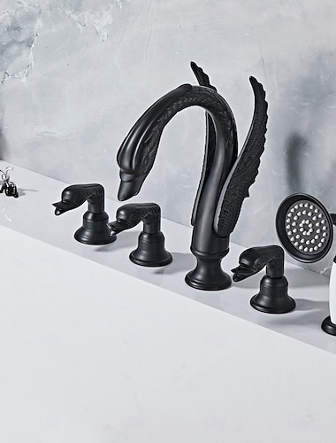  badekarkran luksuriøs gull baderomsvaskkran servantblanderkran svanestil beholderkran med hånddusj badekarkran servantkraner vannkran, svart