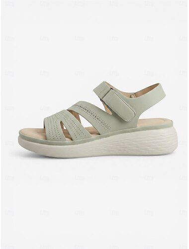  Women's Green Arch Support Walking Sandals – Breathable Perforated Comfort Shoes with Adjustable Velcro Strap, Lightweight Cushioned Sandals for Travel, Outdoor & Daily Wear