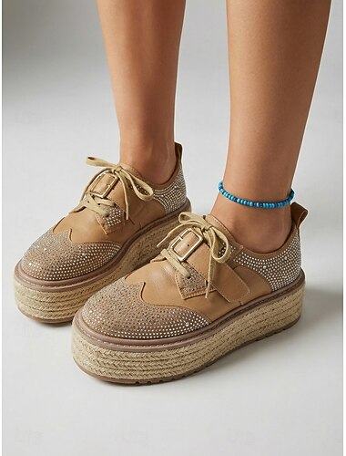  Damessneakers met strass-platformzool, veterschoenen met dikke espadrillezool, casual feestschoenen voor een avondje uit, streetstyle &evenementen
