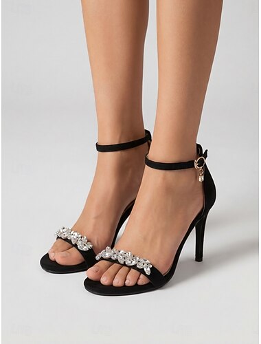  Damsandaler med hög klack och strass, stilettskor med fotled för cocktailparty och bal &kvällsevenemang