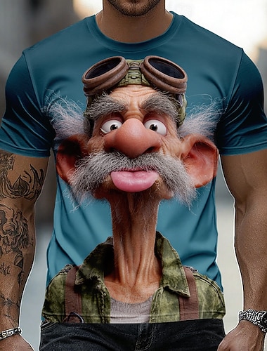  Herr Nyans Gammal man T-shirt Kortärmad T-shirt 3D-tryck Rund hals Skjorta Rolig Ledigt Dagligen Gata Blå Orange Kaki Sommar Vår Kläder S M L XL 2XL 3XL