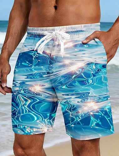  Herre Sjøvann Havbølger Badeshorts Badedrakter Badeshorts Surfeshorts Medium Midje Hawaiisk Strandferie Sidelommer Mesh fôr Elastisk snøring i midjen Designer Klær