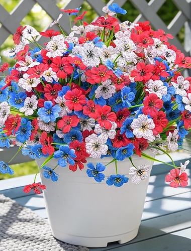  15 bouquets de fleurs artificielles patriotiques pour l'extérieur, décoration végétale résistante aux UV pour le 4 juillet, la fête nationale américaine (commémoration de l'indépendance, 250e