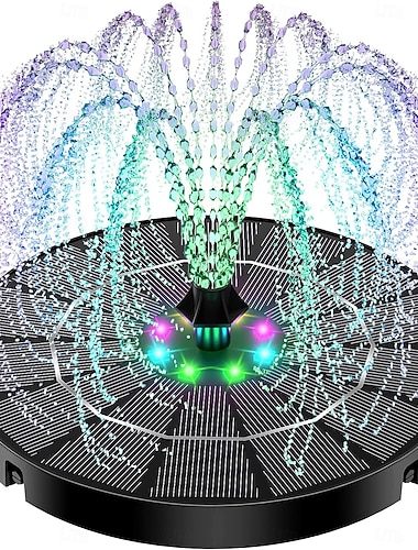  Fontaine solaire pour bain d'oiseaux avec pompe LED RGB et lumières LED colorées pour jardin, petit bassin, piscine extérieure, poissons