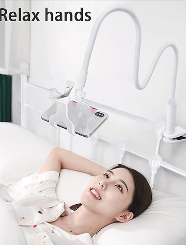  2er-Pack Schwanenhals-Handyhalterung fürs Bett, flexibler Handyständer mit langem Arm, um 360° drehbare Klemmhalterung für Schreibtisch, Kopfteil, Büro, Küche, kompatibel mit iPhone, Samsung und