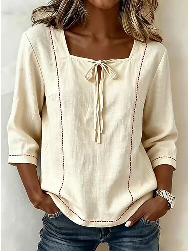  Női Ing Blúz Sima Csíkos Stílusos Klasszikus Modern Háromnegyedes Szögletes Hosszú felsők Hétköznapi Napi Tengerpart Fehér Sárga Sötétkék Égszínkék Sárgabarack Nyár Tavasz