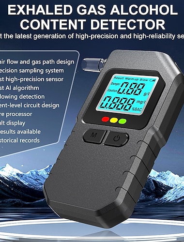 Etilometro portatile professionale, tester digitale per alcol con display LCD, rilevatore di alcol ad alta precisione a 3 unità (%bac, g/l, mg/l), indicatori di avvertimento a LED a 3 colori per i