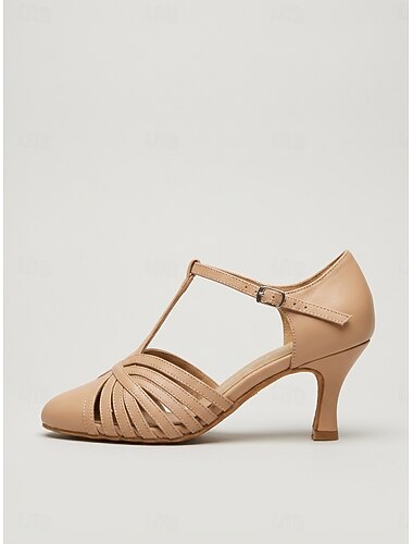  Dámské taneční podpatky s uzavřenou špičkou, tělové, s páskem do T, vhodné na valčík, foxtrot a tango &výkon