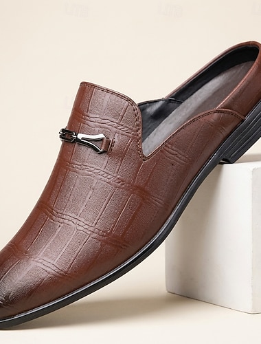  Herre mørkebrune slip-on-mules i kunstskinn, elegante pensko til kontor, fest og hverdagsbruk
