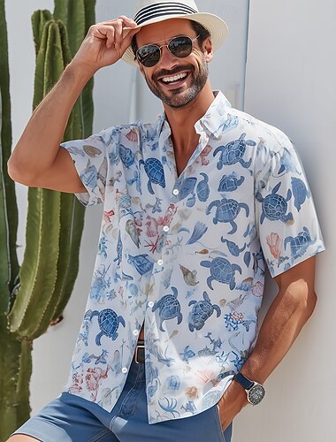  Homme Tortues Créatures de la mer Corail Chemise Chemise hawaïenne Chemises tropicales Manche Courte Hawaïen Resort Vacances à la Plage Été Printemps Col Rabattu Impression 3D Chemises boutonnées
