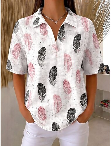  בגדי ריקוד נשים חולצת וופל חולצה קז'ואל צמרות קיץ גראפי עלה גיאומטרי וינטאג' מסוגנן ללא שרוולים חולצות ארוכות קזו'אל יומי בָּחוּץ שחור / ורוד ירוק בהיר קיץ אביב סתיו