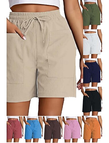  Dam Bermudashorts Kinesiska Shorts Byxor Semester Grundläggande Komfort Kort Hög midja Slät Snörning Komfort Elastisk Dagligen Ledigt / vardag Blå Karminröd Aprikos Svart Sommar Vår Normal
