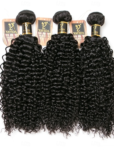  3 pakker Hårvever Brasiliansk hår Kinky krøller Hairextensions med menneskehår Ekte hår Menneskehår Vevet Hairextensions med menneskehår 8-28 tommers Naturlig Farge Myk