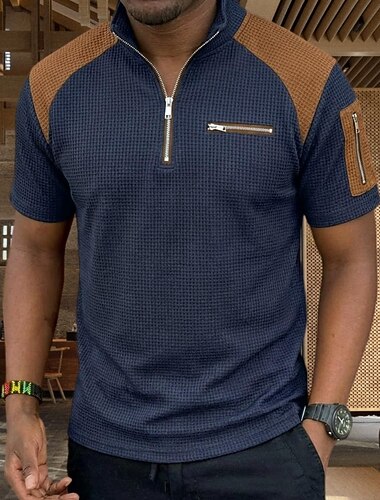 Homme Chemises Polo Gaufre Polo Occasionnel Quotidien Zip quart Manche Courte Mode Basique Bloc de Couleur Fermeture éclair Poids Léger Été Printemps Coupe régulière Noir Blanche bleu marine Kaki Gris