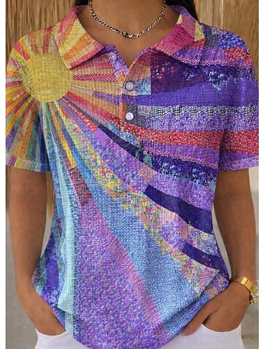  Women's Shirt Waffle Polo Shirts Summer Tops Graphic Animal Geometric Vintage Stylish Sleeveless Short Sleeve Turndown Regular Tops Beach Wedding Casual Daily Blue Purple Summer Spring Fall