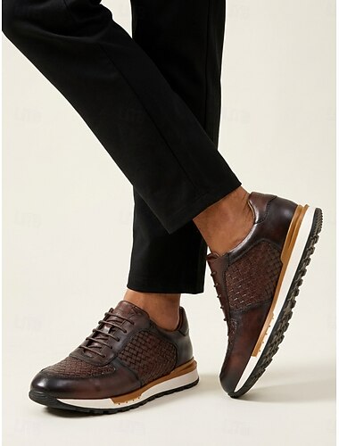  scarpe da ginnastica da uomo in pelle di coccodrillo marrone, eleganti calzature da matrimonio, scarpe eleganti per lo sposo e gli invitati al matrimonio