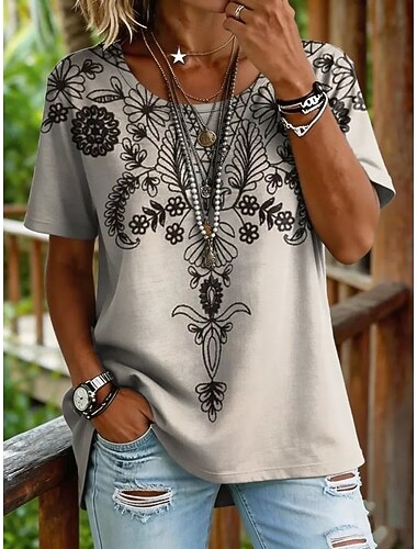  Dames T-shirt Afdrukken Bloemig Grafisch Planten Vintage Stijlvol Casual Korte mouw V-hals Normale tops Casual Dagelijks Weekend blauw As Fuchsia Oranje Zomer Lente
