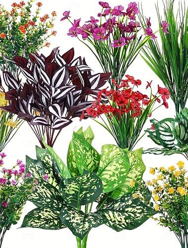  24 pezzi di piante artificiali di bosso, steli di piante finte resistenti ai raggi UV per interni &Verde ornamentale da esterno, piante pendenti per giardino, veranda, fioriera, casa, matrimonio