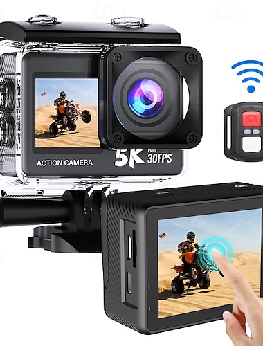  5k 30fps actionkamera, dobbel skjerm berøringsskjerm wifi vanntett kamera med fjernkontroll, undervanns vlogkamera for hjelm, svømming, dykking, snorkling, sportstilbehørssett inkludert