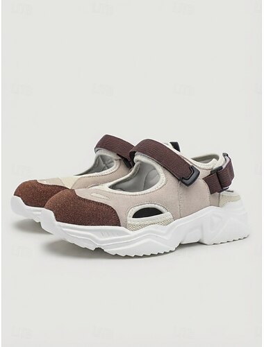  naisten beigenväriset paksut urheilusandaalit – hengittävä leikkaus, säädettävä koukku &lenkkihihnat, pehmustettu platform-pohja, vapaa-ajan kävelykengät ulkoiluun &jokapäiväinen käyttö