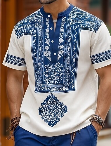  Homme Géométrique Ethnique Floral complexe Chemise Chemise boutonnée Chemise Henley Manche Courte Vintage Rétro Fête Décontracté Quotidien Été Printemps Col montant Col Henley Impression 3D Chemise