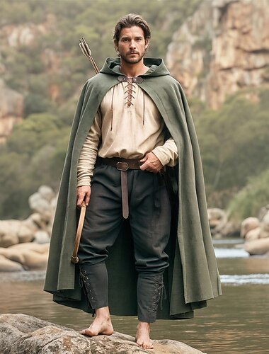  Zestaw Retro / vintage Średniowieczne Renesansowa Spodnie Płaszcz Pasek taliowy z akcesoriami Długie rękawy Łucznik Ranger Wiązanie Strój na bal maskowy Męskie Fantasy Bal maskowy Targi Renesansu LARP