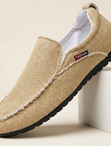  herre beige strikkede slip-on casual loafers lette, pustende og komfortable tursko for hverdagsbruk, reiser, kjøring, helgeantrekk, friluftsliv og avslappet smart casual-stil