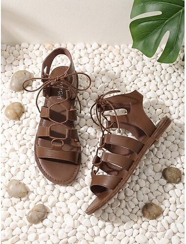  női kávébarna, többpántos gladiátor szandál - kényelmes bohém lapos szandál állítható csatokkal üdülőhelyi nyaralásokhoz és trópusi kiruccanásokhoz