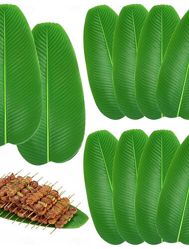  10 foglie di banana per cucinare, 22 pollici, foglie tropicali artificiali, foglie tropicali finte, primavera estate, hawaiano luau, piatti in foglie di banana, fogliame pisang per decorazioni da