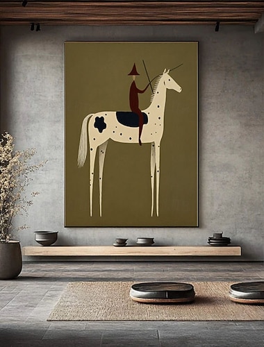  Handgefertigte Vintage-Wandbilder mit Westernreitern, Cowboy-Volkskunst, Mid-Century-Modern-Pferdebild, rustikale Leinwanddekoration