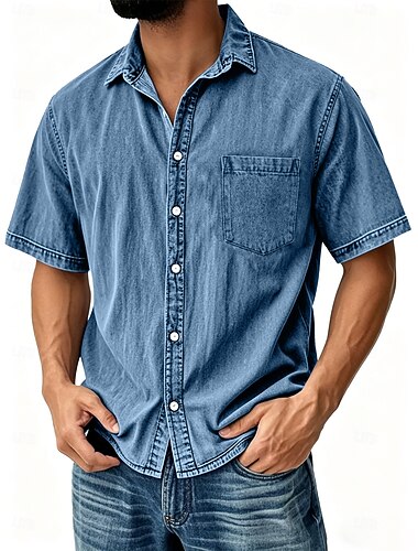  Férfi Ing Alkalmi ing Gombos póló 100% Cotton Acid Wash ing Fekete Világoszöld Bor Sötétkék Bíbor Rövid ujjú Sima Állógallér Hétköznapi Napi Elülső zseb Ruházat Pamut Elegáns Divat Alkalmi