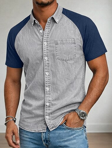  Herr Skjorta Button Down skjorta Casual skjorta Tvätta skjorta i 100 % bomull Rodnande Rosa Blå Grön Ljusgrå Mörkgrå Kortärmad Slät Tröjkrage Ledigt Dagligen Färgblock Kläder Elegant Mode Ledigt