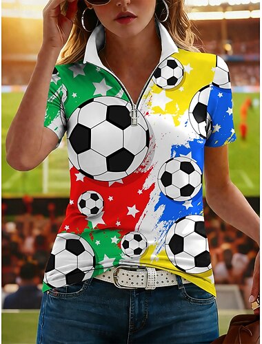  Damen T Shirt Reißverschluss Grafik Stilvoll Klassisch Lässig Kurzarm Hoher Ausschnitt Normale Oberteile Lässig Täglich Sport Gelb Sommer Frühling