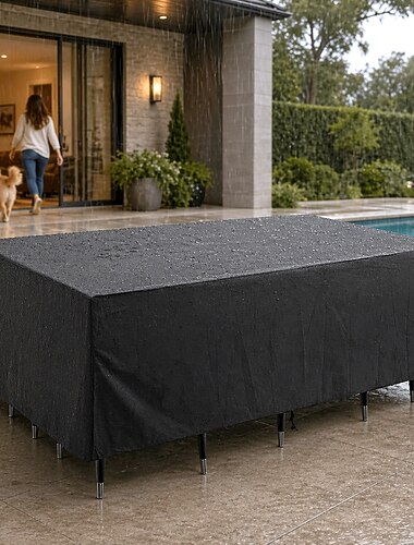  Överdrag för uteplatsmöbler 180 x 180 x 100 cm vattentätt 420d rivbeständigt överdrag för uteplatsbord och stolar kraftigt överdrag för uteplatsmatgrupp svart
