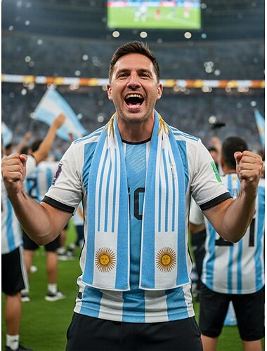  Herenhanddoek/sjaal van polyester met Argentijnse vlagprint, zachte sjaal voor voetbalfans om te gebruiken tijdens voetbalwedstrijden, stadionevenementen, sportevenementen en gewoon dagelijks.