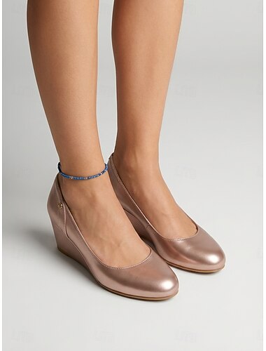  נעלי עקב מתכתיות לנשים עם טריז, נעלי ערב עם חרטום עגול למסיבת גן, טקס בחוץ &אורח החתונה