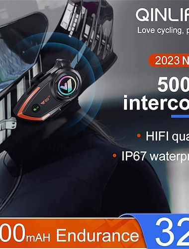  Bluetooth-headset voor motorhelm, intercomsysteem met een bereik van 500 meter, IP67 waterdichte draadloze communicatie voor motorfietsen, 1000 mAh batterij met een lange gebruiksduur van 32 uur,